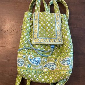Vintage 2002 Vera Bradley Apple Green Backpack Drawstring Napsack Retired Color